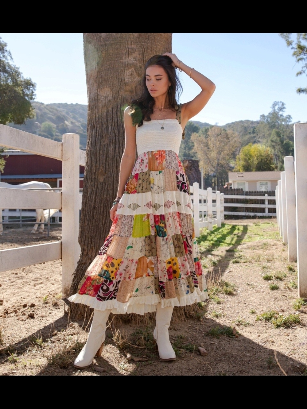 Young Threads Bohemian Patchwork Midi Dress in Multi